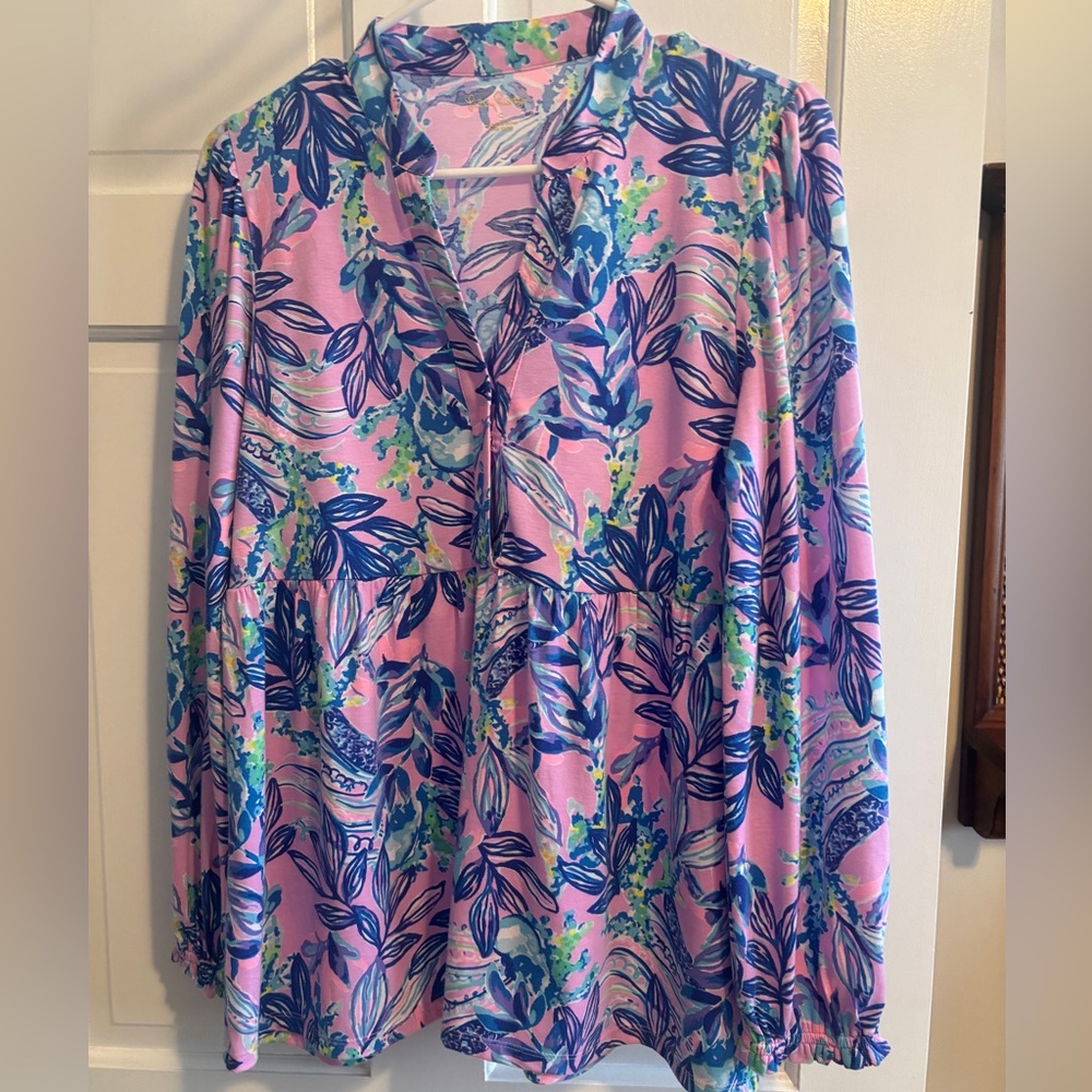 Lily Pulitzer Colorful Leaf Print Blouse
